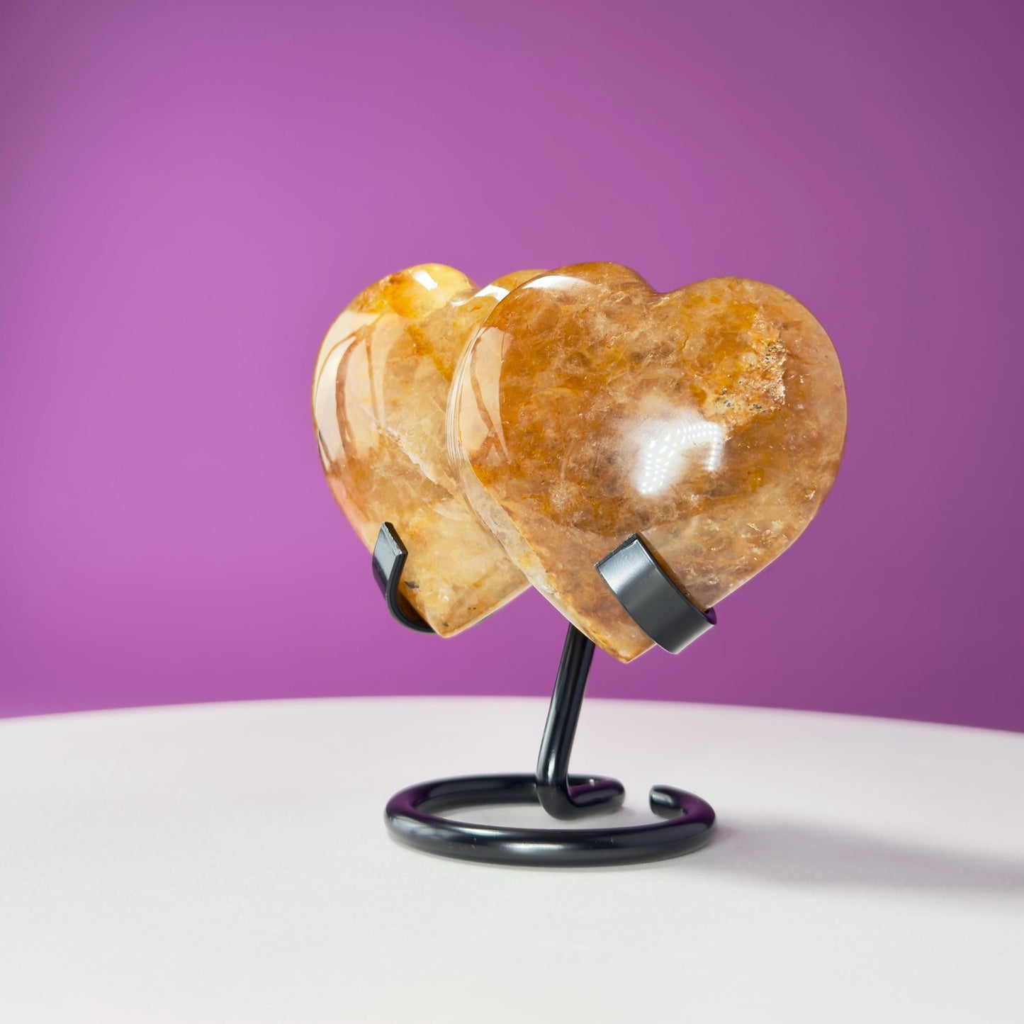 Golden Healer Double Heart Carving (Mexico) (Includes Black Metal Stand)