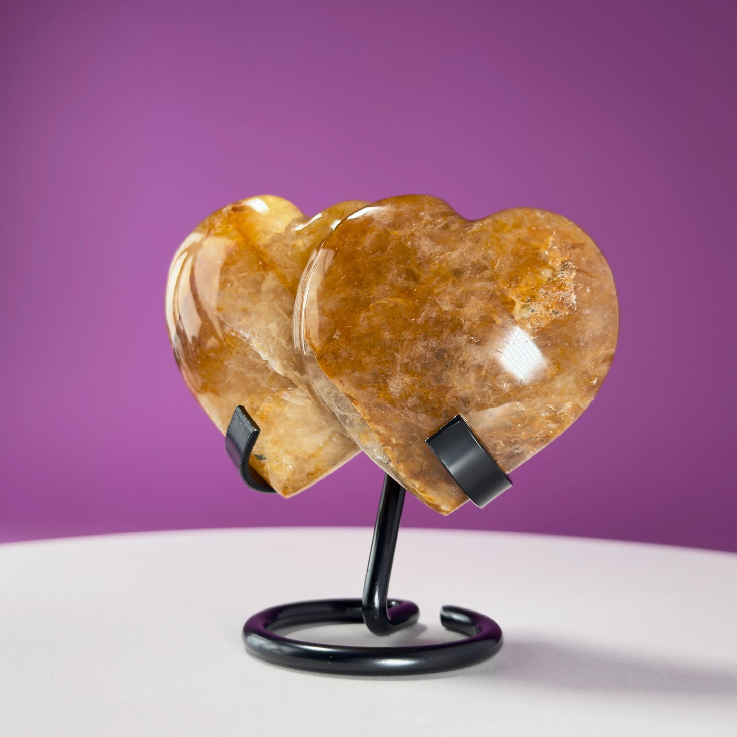 Golden Healer Double Heart Carving (Mexico) (Includes Black Metal Stand)