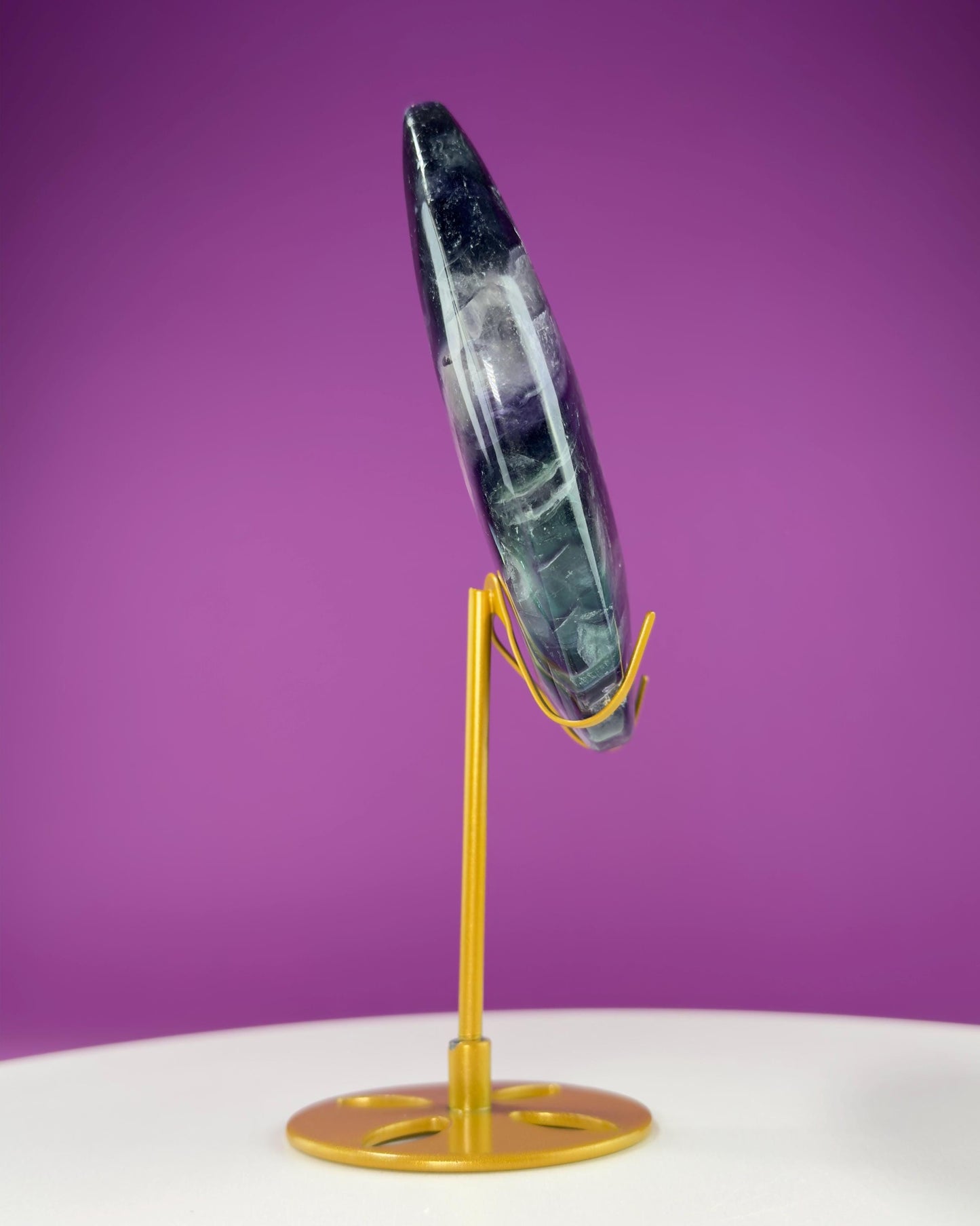 Fluorite Moon Carving (Includes Gold Metal Stand)