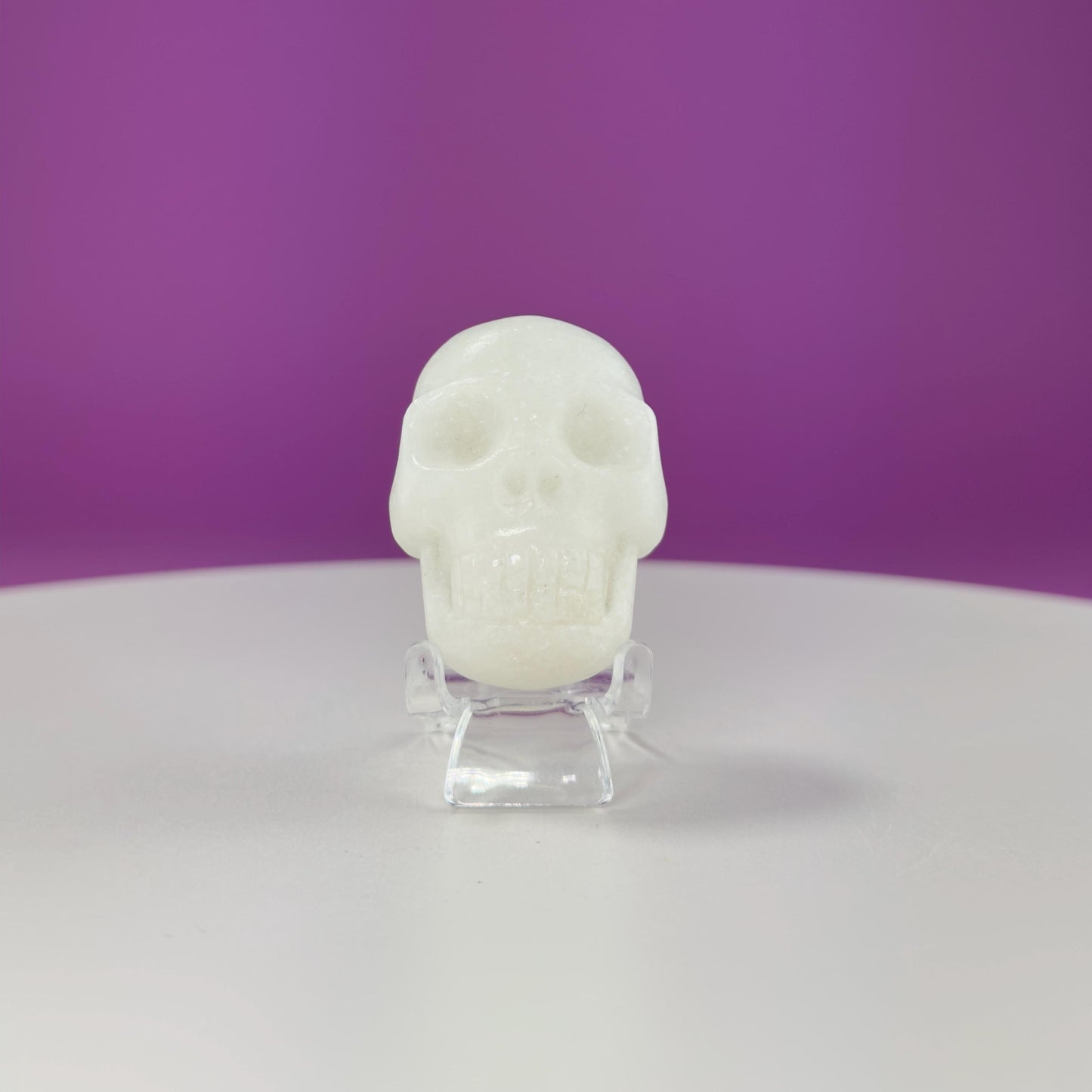White Jade Mini Double Skull (Includes Acrylic Stand)