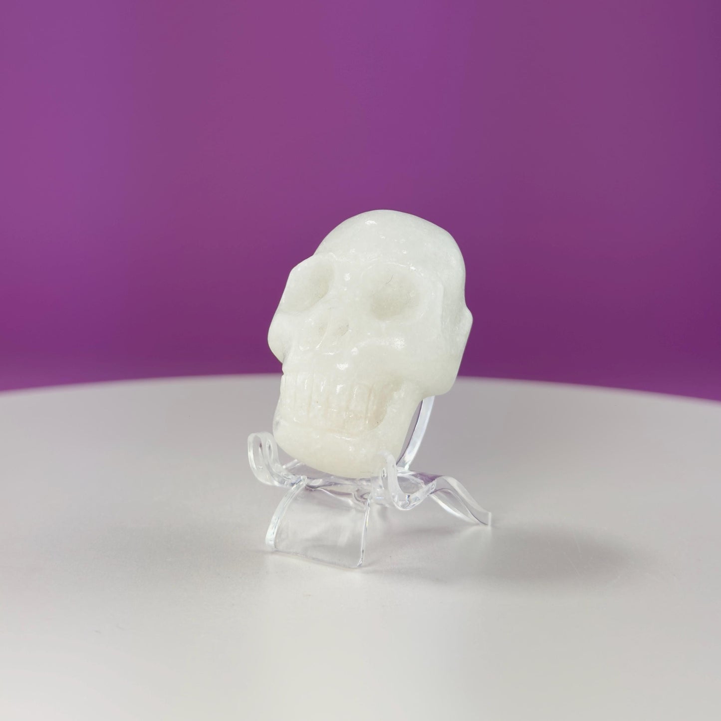 White Jade Mini Double Skull (Includes Acrylic Stand)