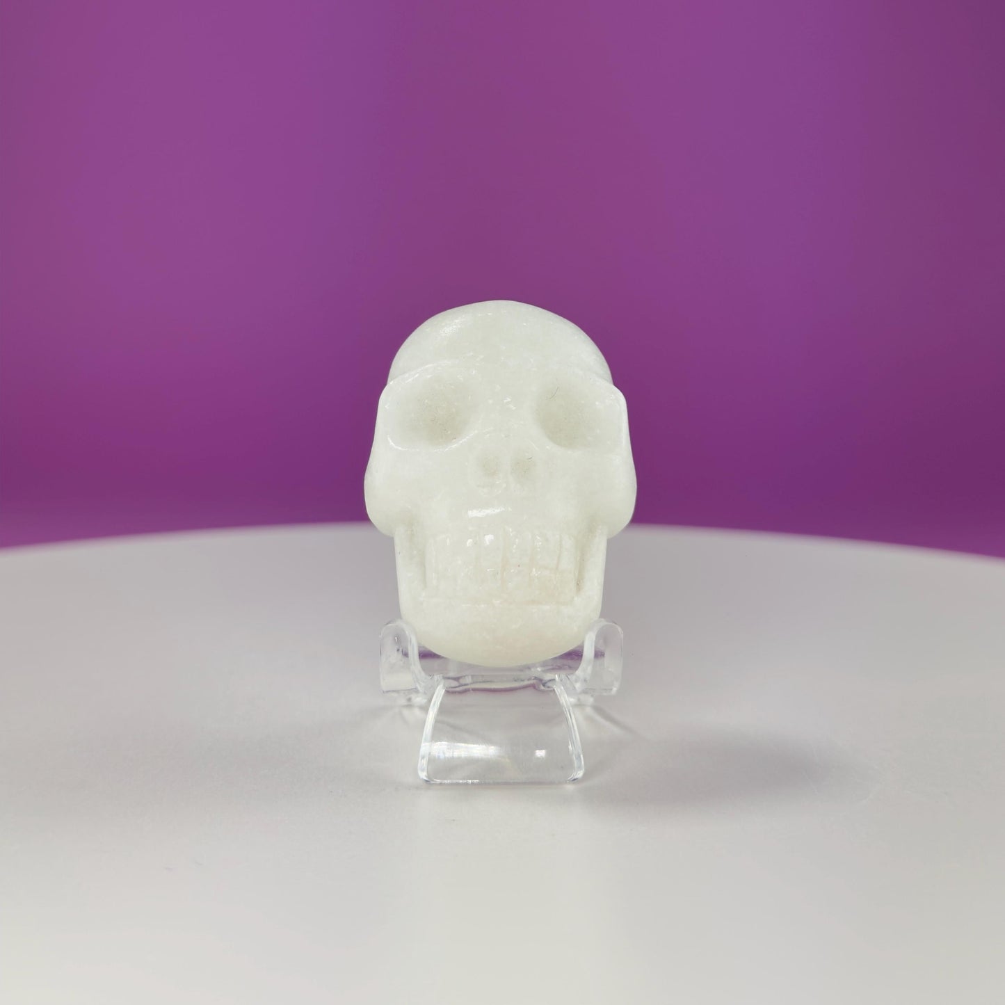 White Jade Mini Double Skull (Includes Acrylic Stand)