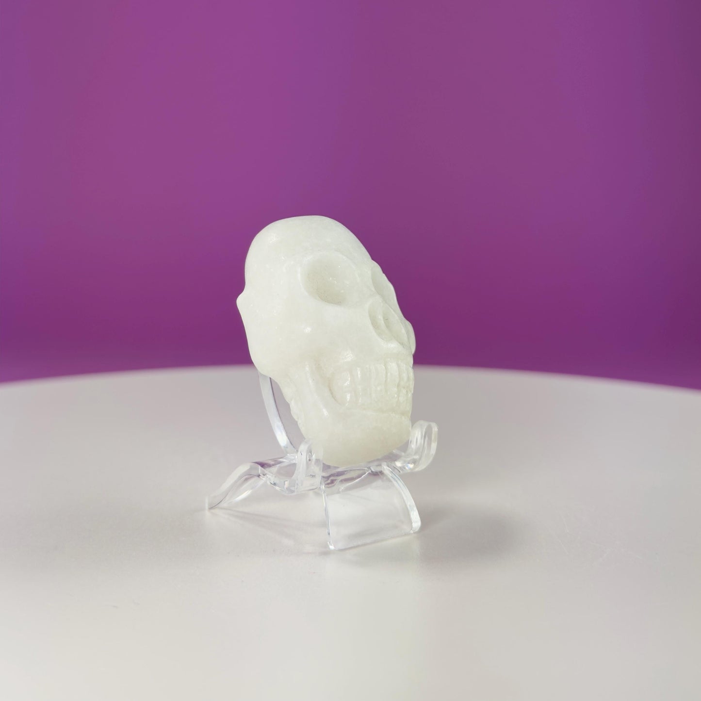 White Jade Mini Double Skull (Includes Acrylic Stand)