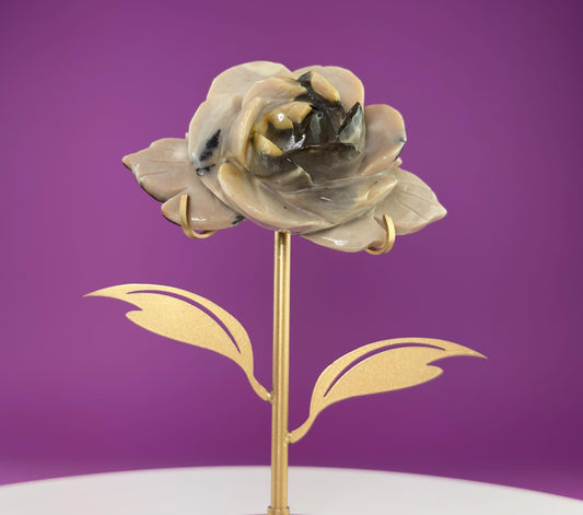 Mookaite Jasper Flower Carving (Includes Gold Metal Stand)