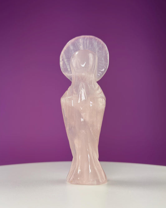 Rose Quartz Mother Mary Carving (Brazil)