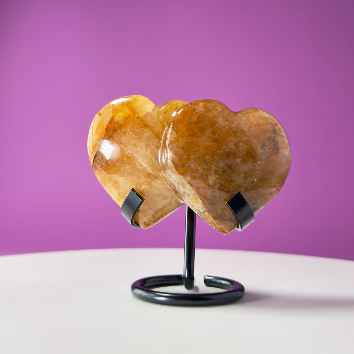 Golden Healer Double Heart Carving (Mexico) (Includes Black Metal Stand)