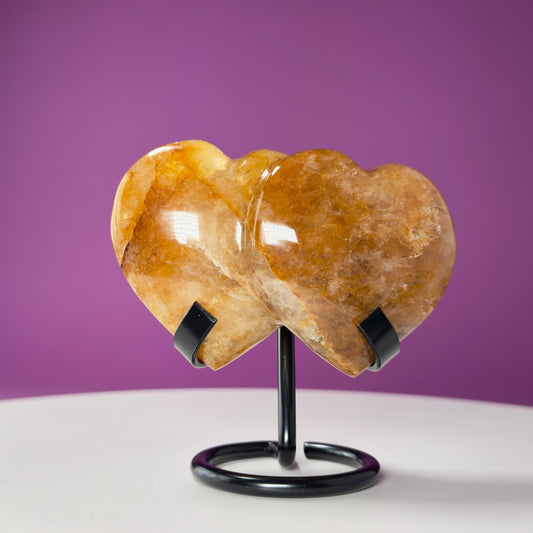 Golden Healer Double Heart Carving (Mexico) (Includes Black Metal Stand)