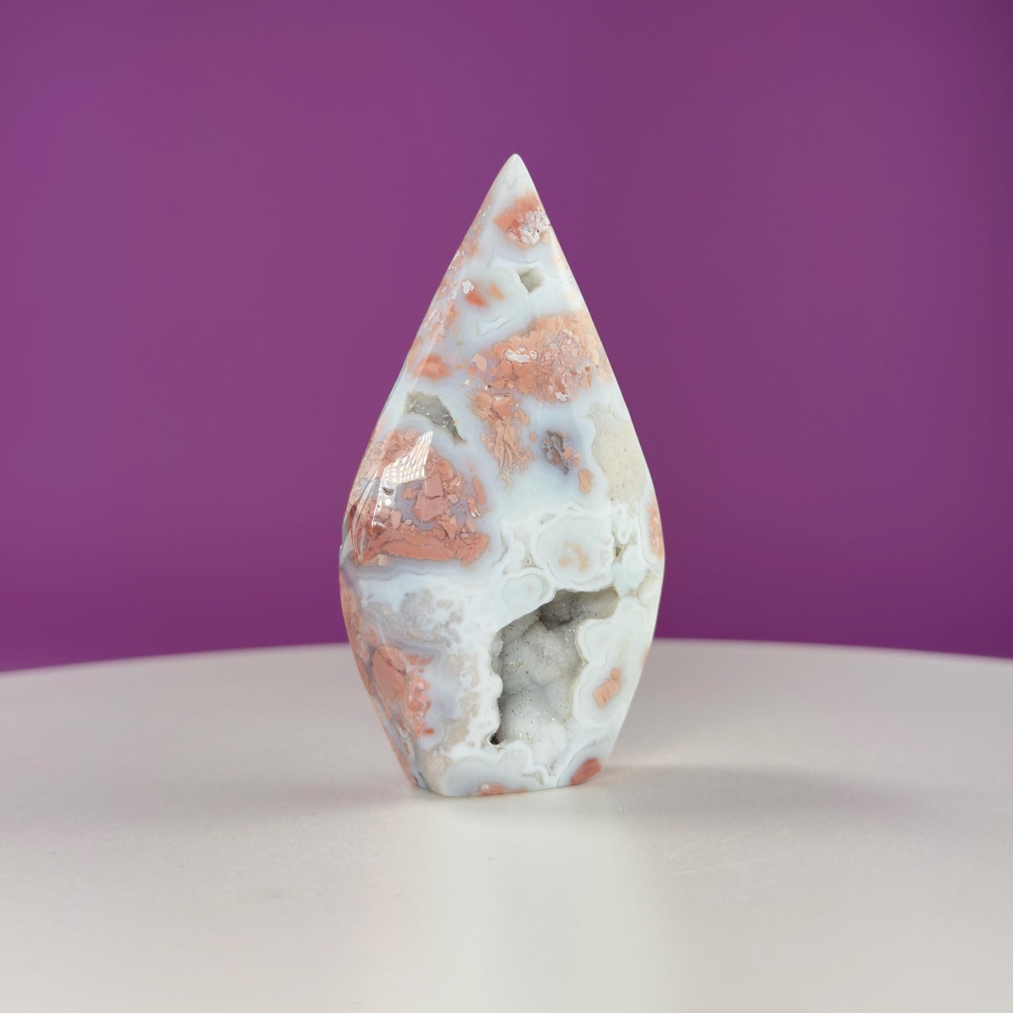 Pink Flower Agate Tear Drop with Druzy (Brazil)