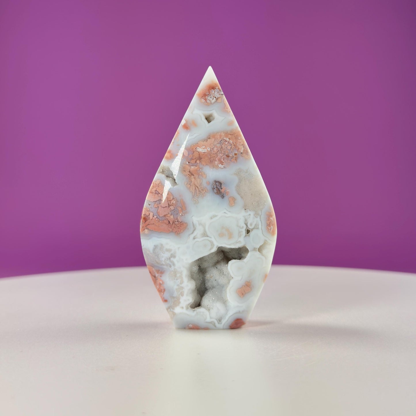 Pink Flower Agate Tear Drop with Druzy (Brazil)