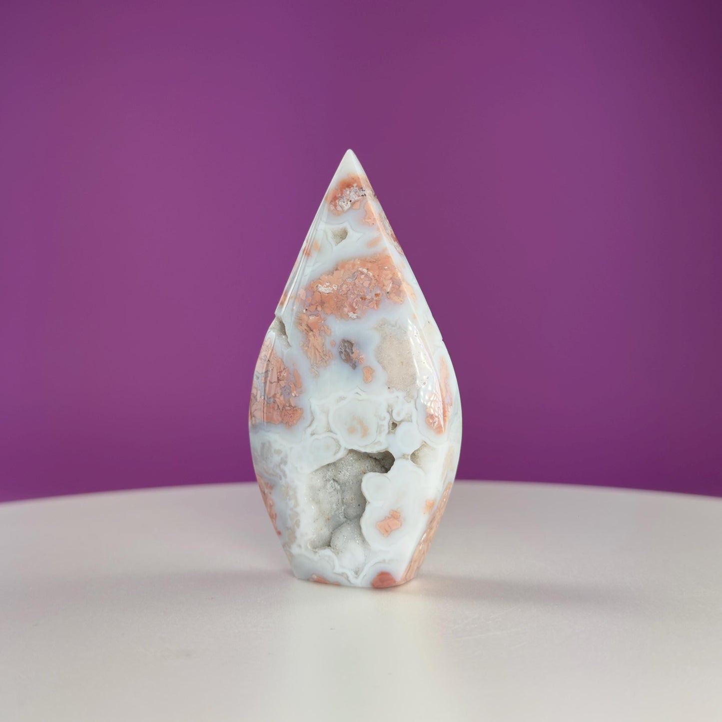 Pink Flower Agate Tear Drop with Druzy (Brazil)