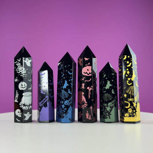 Black Obsidian Tower with Halloween Graphics