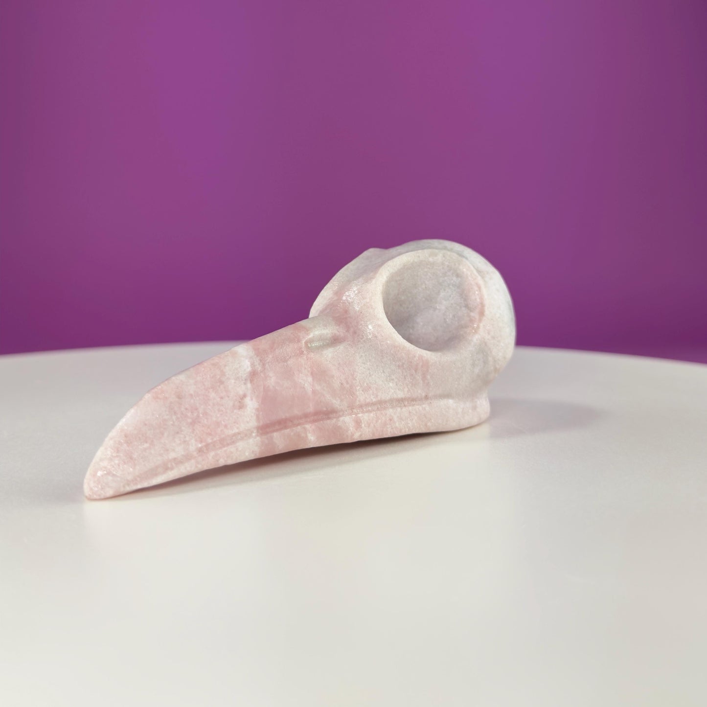 Pink Opal Raven Skull Carving
