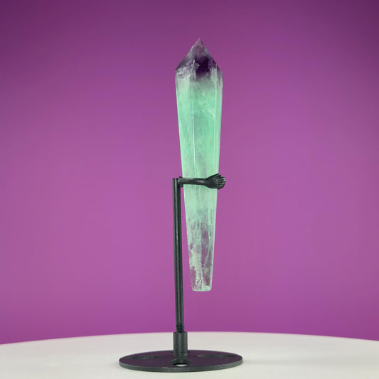 Green Fluorite Scepter and Black Metal Stand