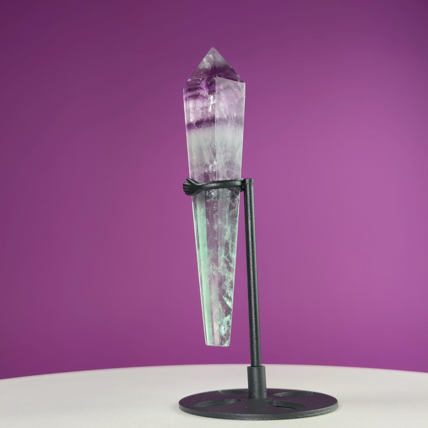 Watermelon Fluorite Scepter and Black Metal Stand, UV Reactive