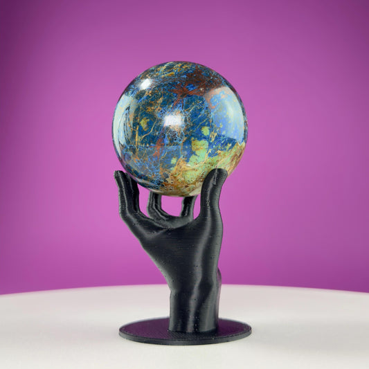 Azurite and Malachite Sphere and Black Hand Sphere Stand