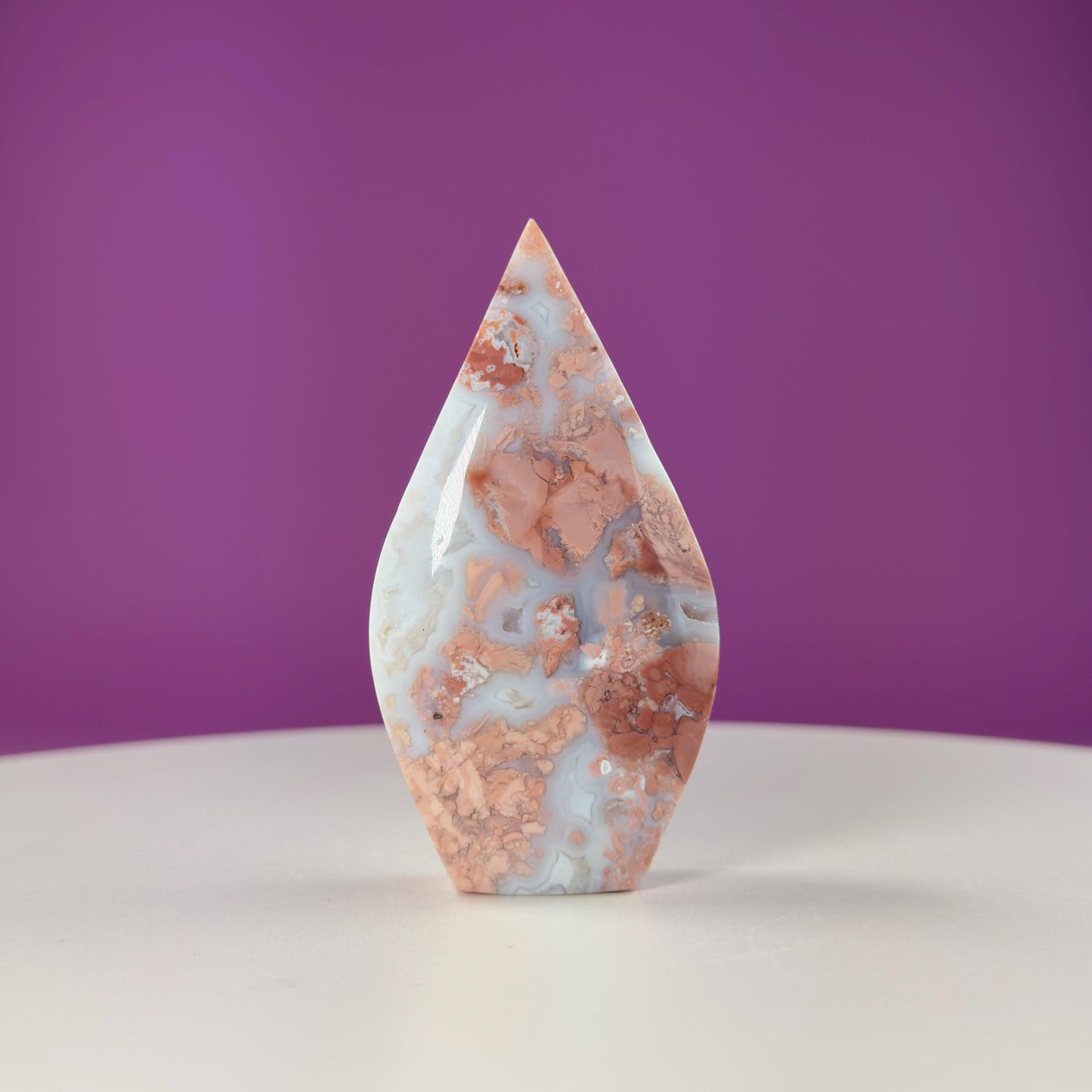 Pink Flower Agate Tear Drop with Druzy (Brazil)