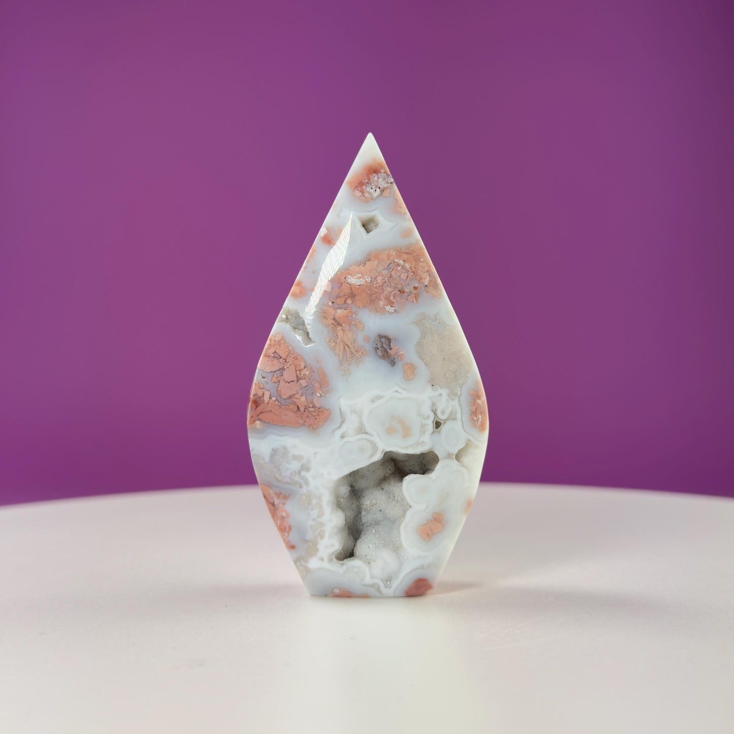 Pink Flower Agate Tear Drop with Druzy (Brazil)