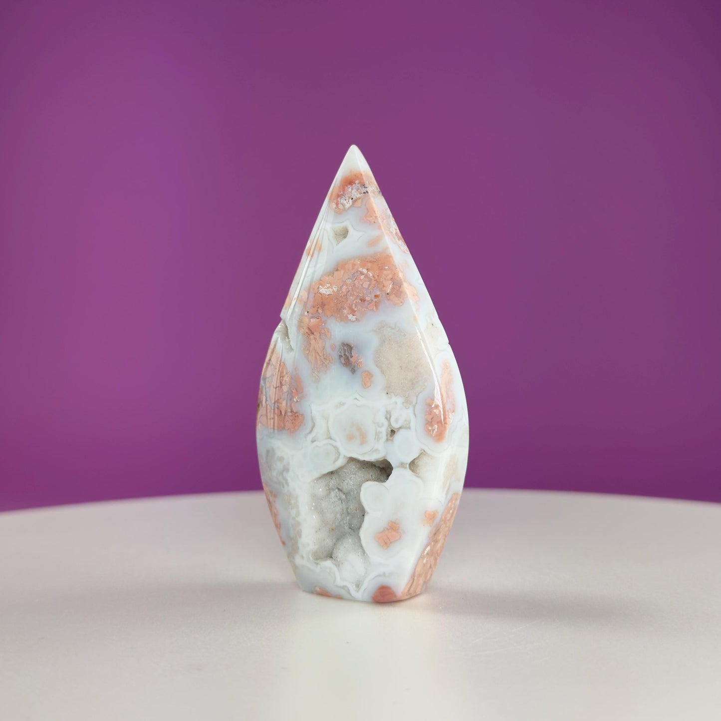 Pink Flower Agate Tear Drop with Druzy (Brazil)