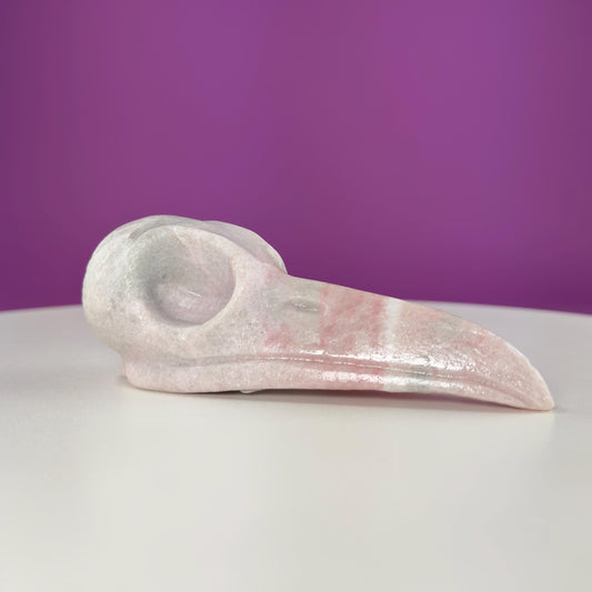 Pink Opal Raven Skull Carving
