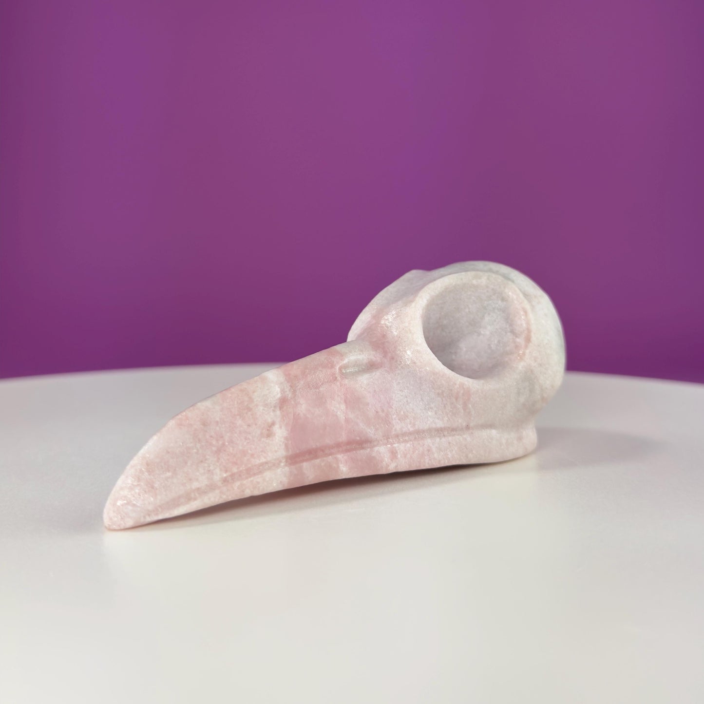 Pink Opal Raven Skull Carving