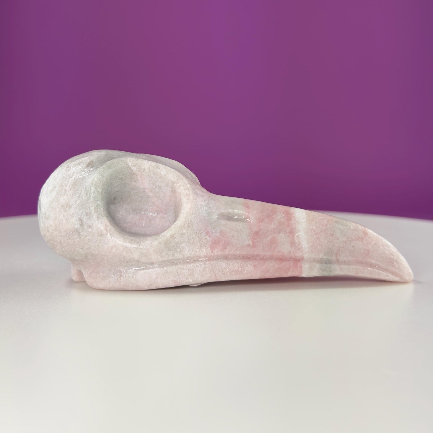 Pink Opal Raven Skull Carving