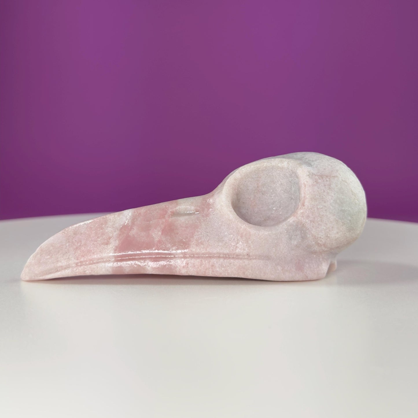 Pink Opal Raven Skull Carving