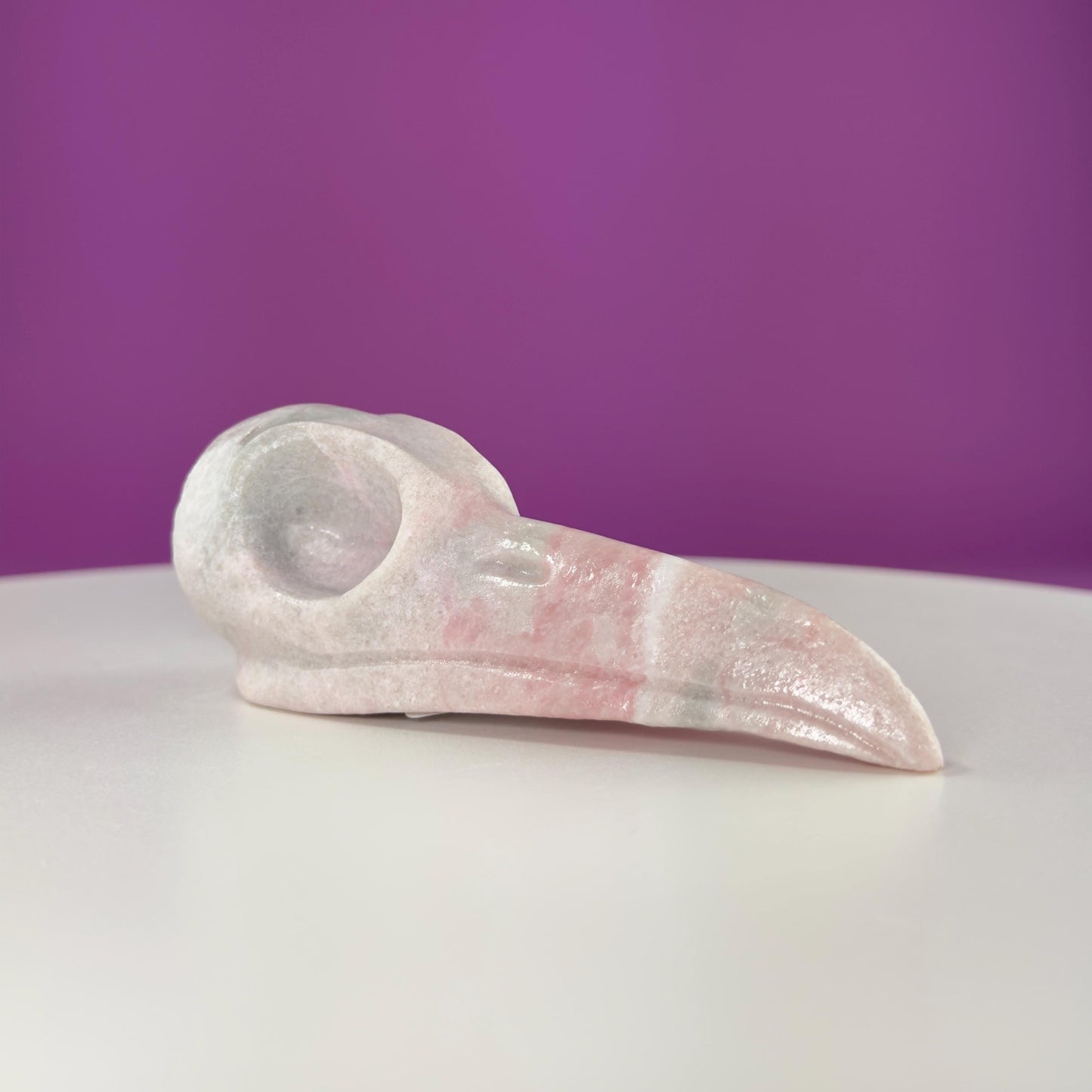 Pink Opal Raven Skull Carving