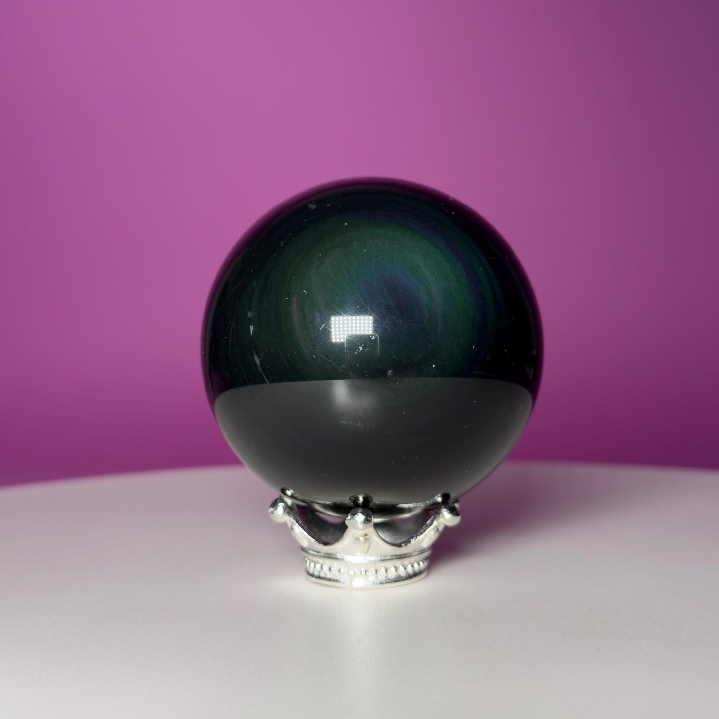 Rainbow Obsidian Sphere (Includes Silver Stand)