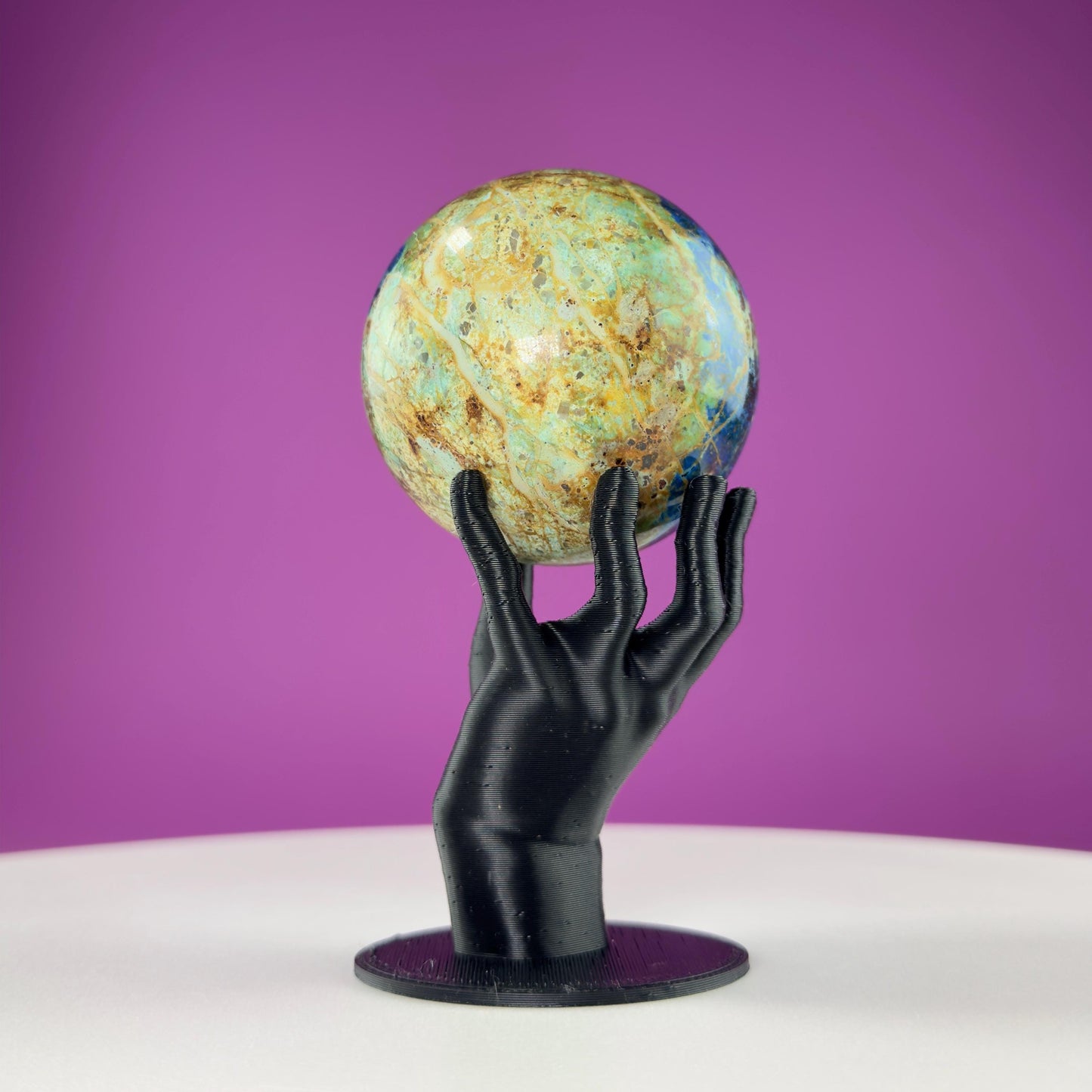 Azurite and Malachite Sphere and Black Hand Sphere Stand