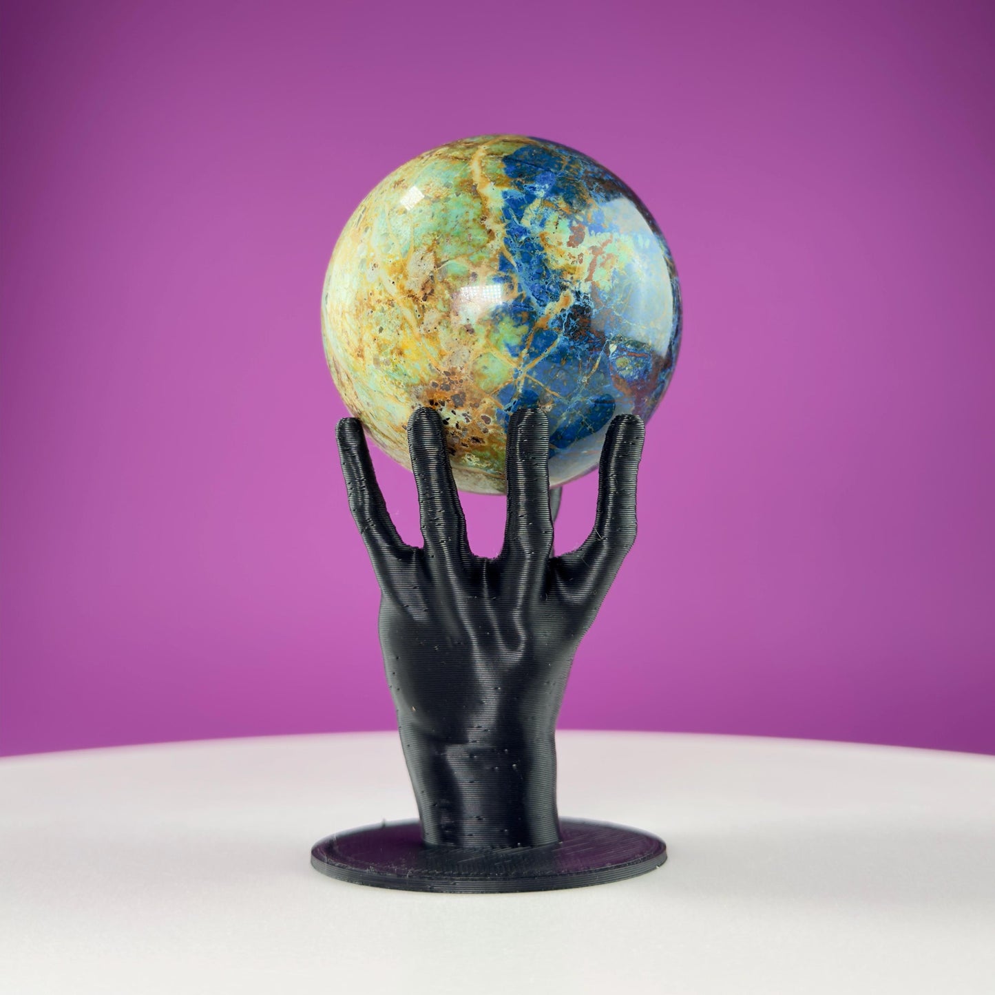 Azurite and Malachite Sphere and Black Hand Sphere Stand