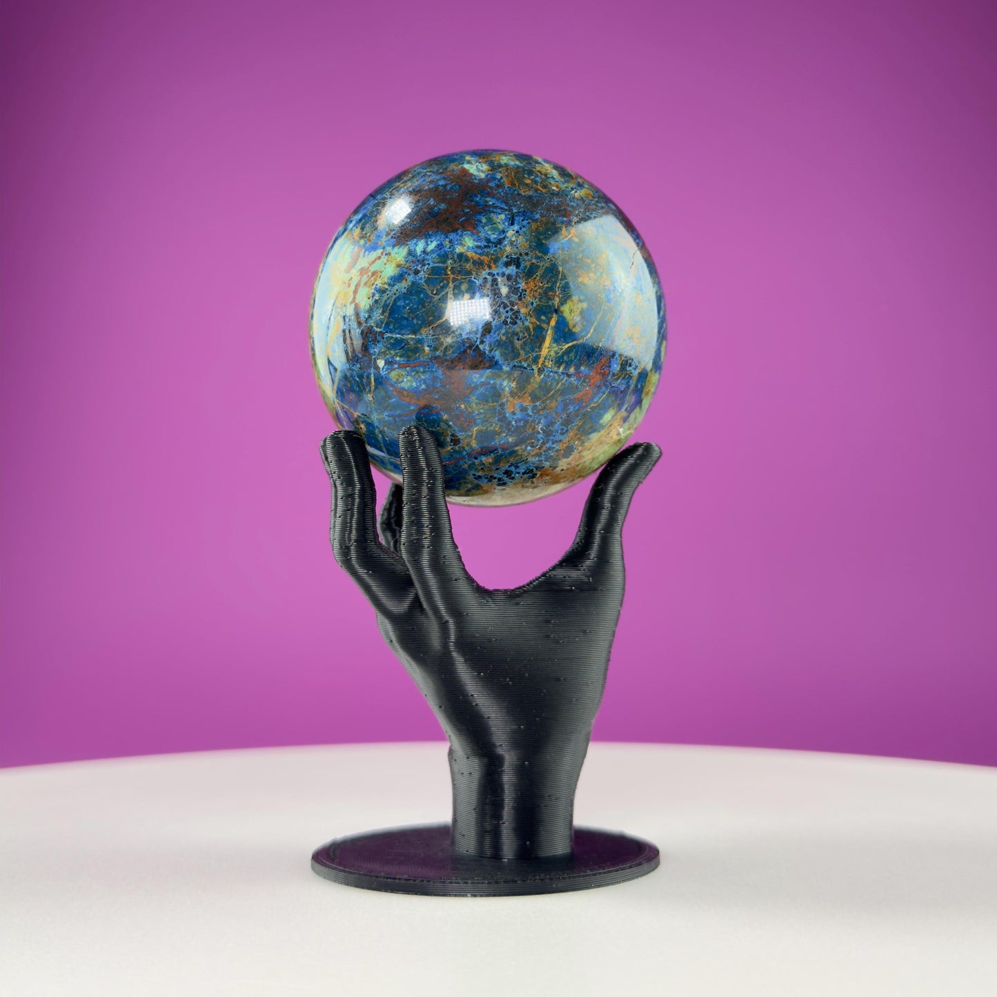 Azurite and Malachite Sphere and Black Hand Sphere Stand