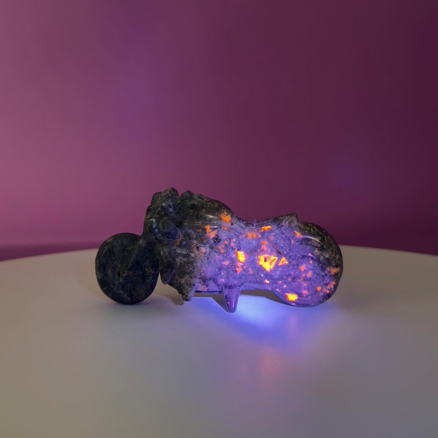 Yooperlite Motorcycle Carving, UV Reactive