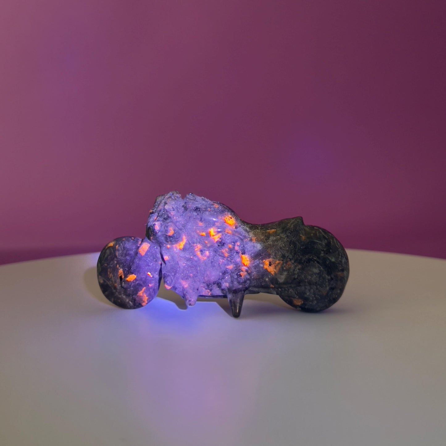 Yooperlite Motorcycle Carving, UV Reactive