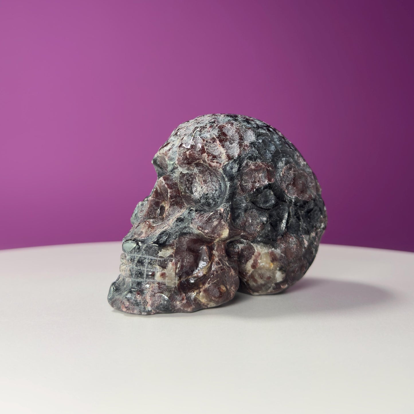 Garnet and Black Tourmaline Carved Skull, Protective Crystal Gift, Metaphysical Decor