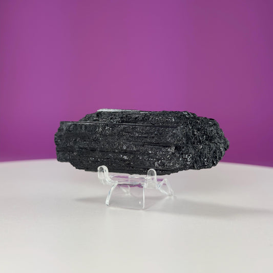 Black Tourmaline Specimen | Raw Protection Crystal for Energy Clearing (Includes Acrylic Stand)