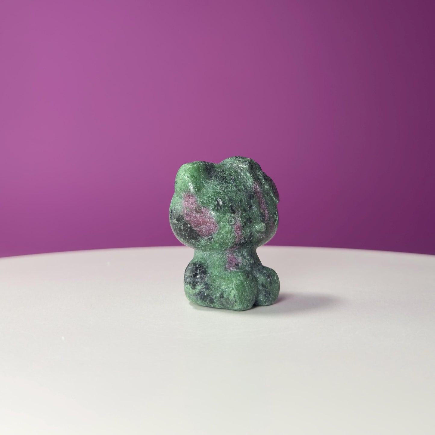 Ruby Zoisite Hello Kitty Carving, UV Reactive, Crystal Animal Figurine