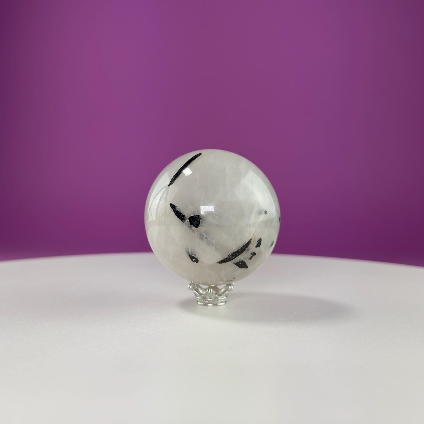 Tourmaline Quartz Sphere (Includes Silver Stand)