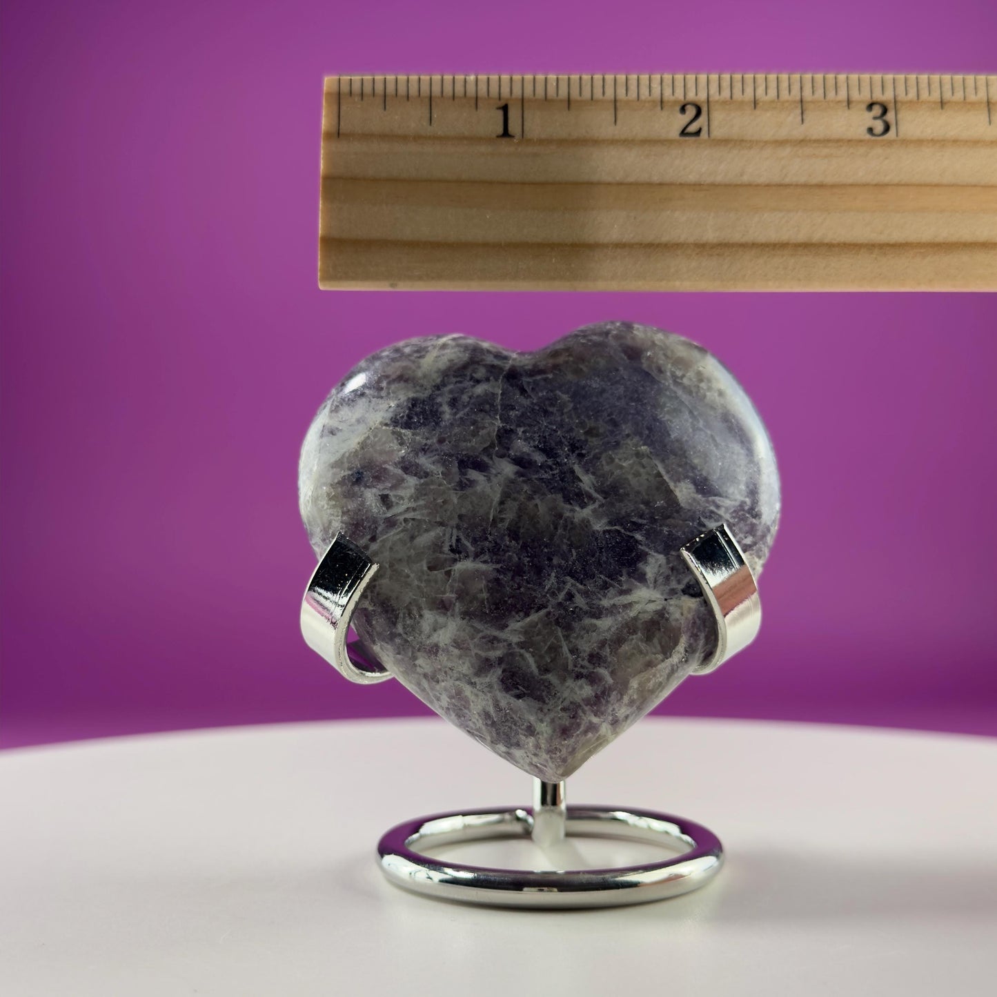 Lepidolite Heart Carving (Includes Silver Metal Stand)