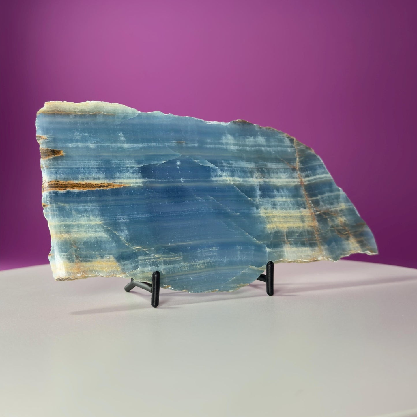 Blue Onyx Slab with Stand 326g | Polished Crystal Display Stone | Natural Home Decor Gift