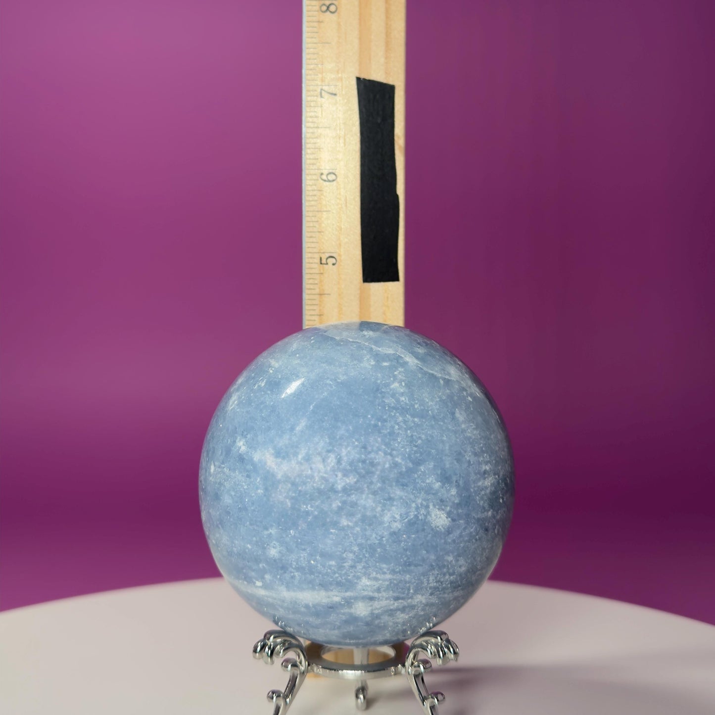 Blue Calcite Sphere 843g with Silver Stand | Large Calming Crystal Ball | Soothing Decor Stone