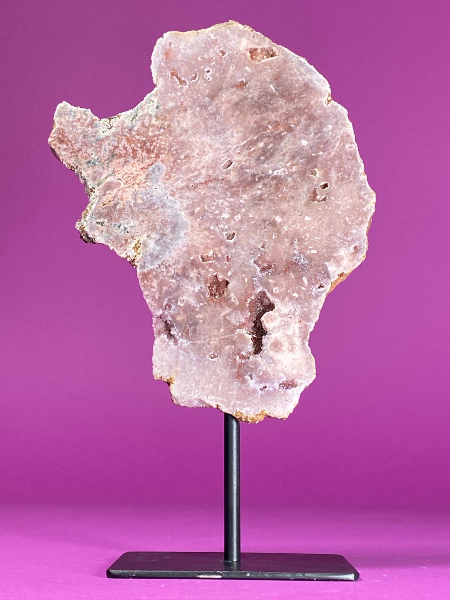Pink Amethyst on Black Metal Stand