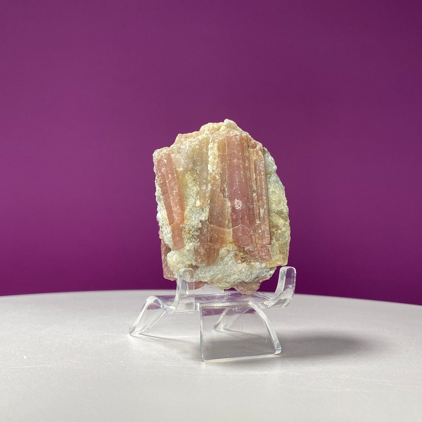 Pink Tourmaline in Quartz Matrix Specimen (Includes Acrylic Stand)