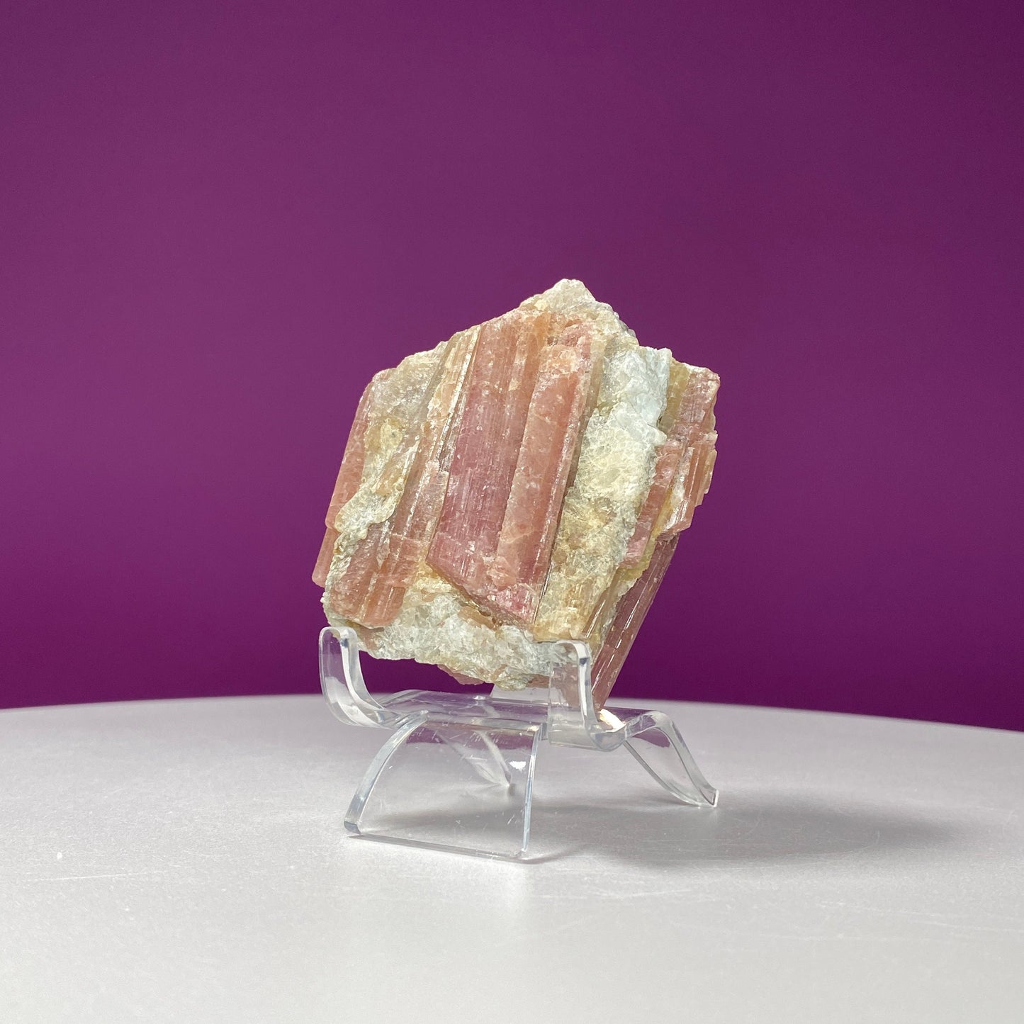 Pink Tourmaline in Quartz Matrix Specimen (Includes Acrylic Stand)