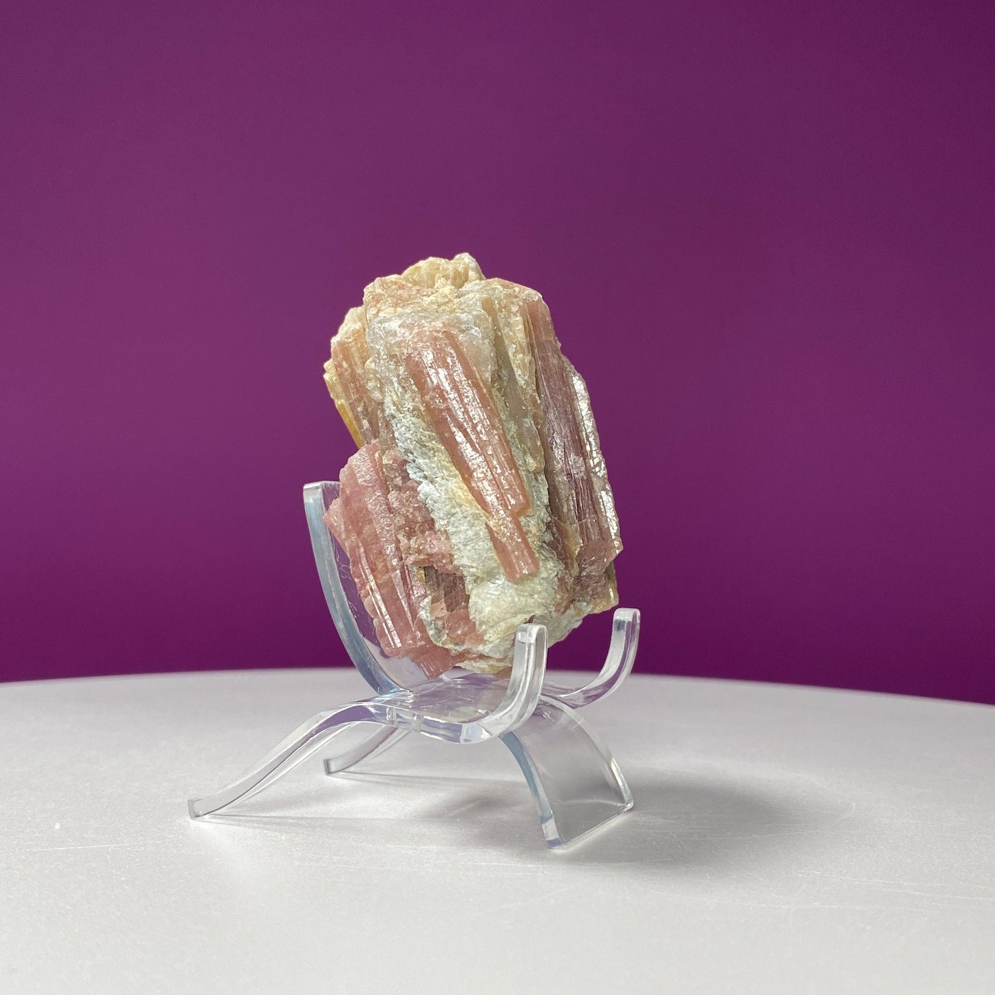 Pink Tourmaline in Quartz Matrix Specimen (Includes Acrylic Stand)