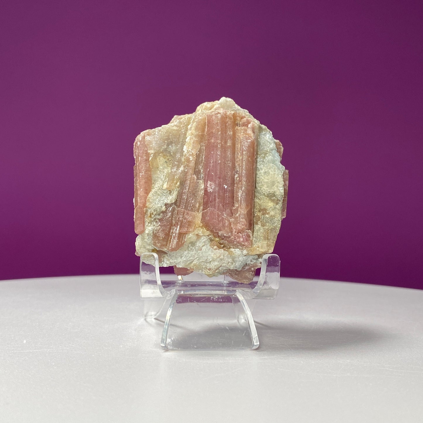 Pink Tourmaline in Quartz Matrix Specimen (Includes Acrylic Stand)