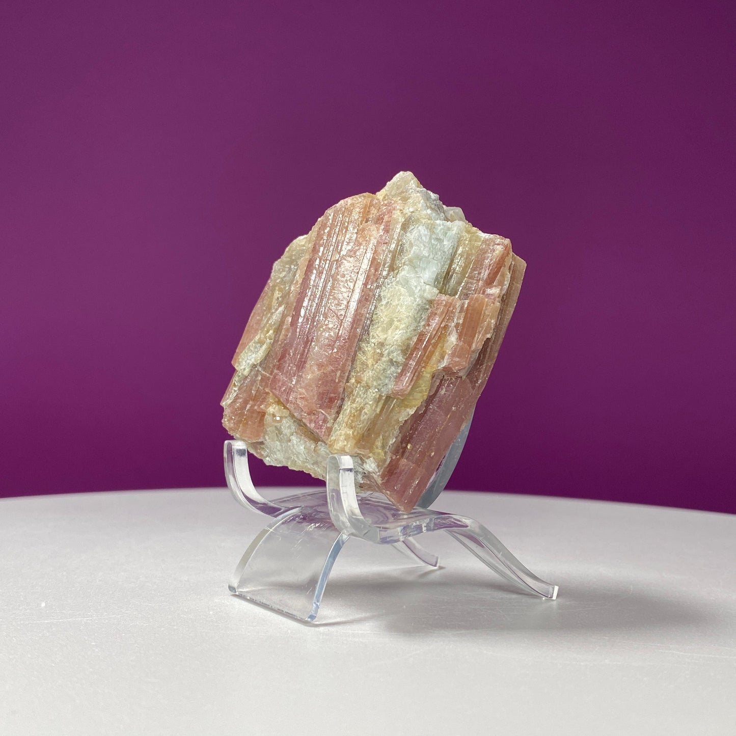 Pink Tourmaline in Quartz Matrix Specimen (Includes Acrylic Stand)
