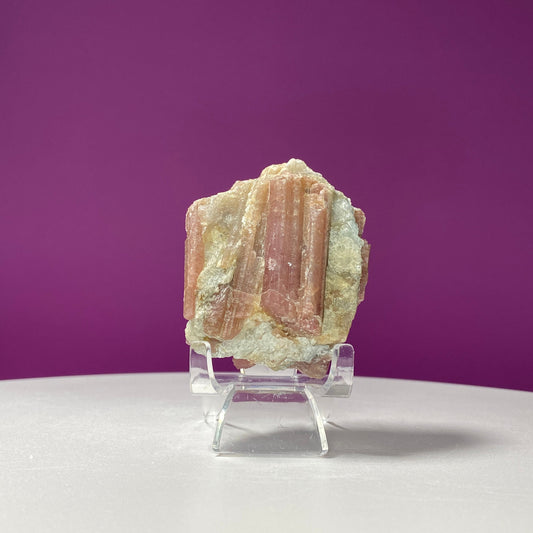 Pink Tourmaline in Quartz Matrix Specimen (Includes Acrylic Stand)