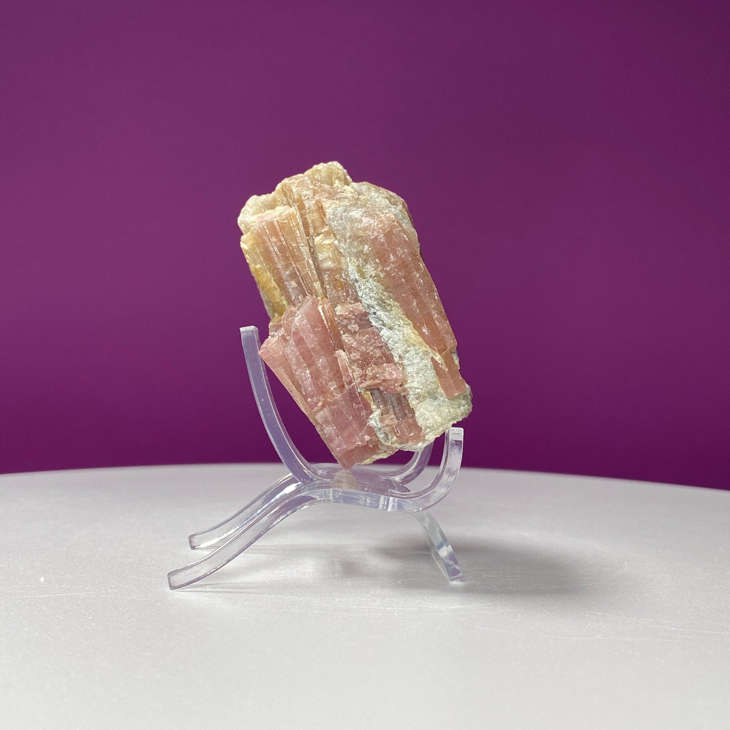 Pink Tourmaline in Quartz Matrix Specimen (Includes Acrylic Stand)