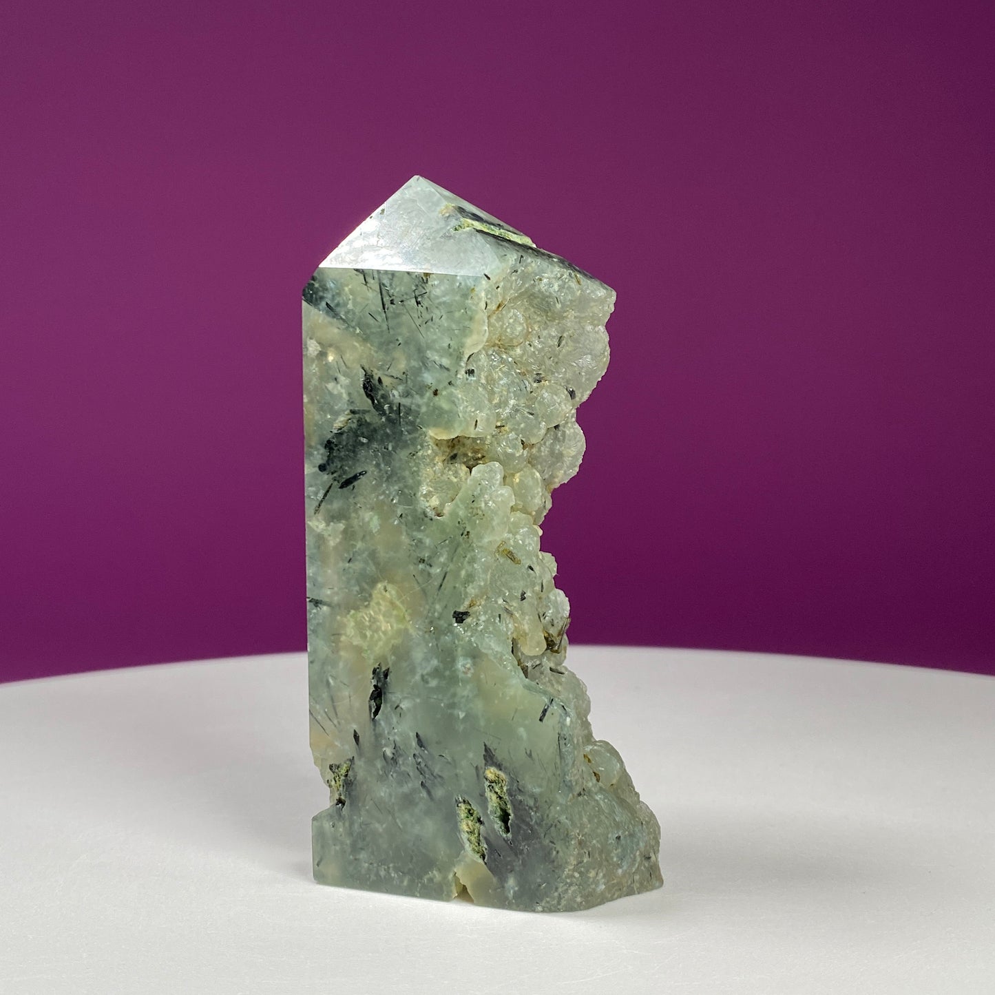 Prehnite Tower with Green Rutiles