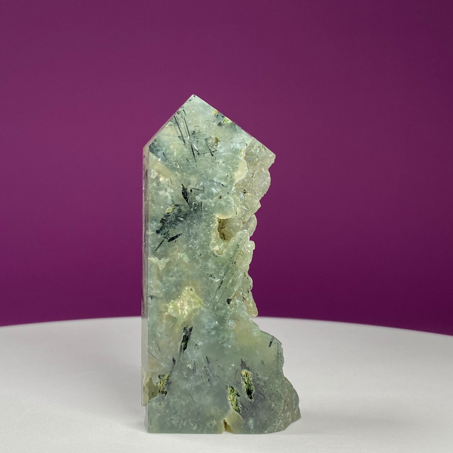 Prehnite Tower with Green Rutiles